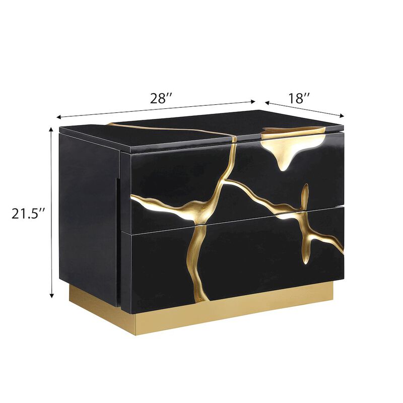 Best Master Furniture Trevello High-Gloss Lacquered Right Nightstand, Gold Accents (Black) image number 3