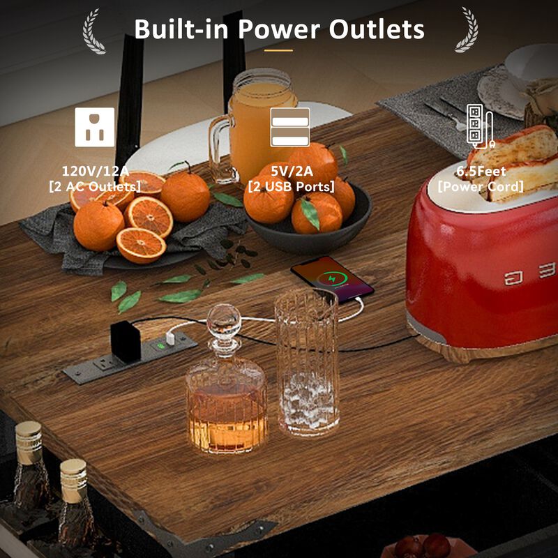 Merax Farmhouse Kitchen Island with Power Outlet