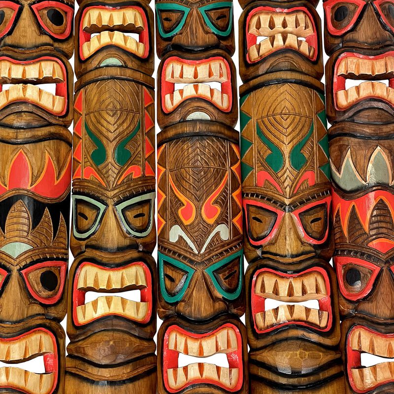 Set of 5 Double Tiki Mask Animal Totem Hand Carved Wall Decor Sculpture 40 Inch image number 5