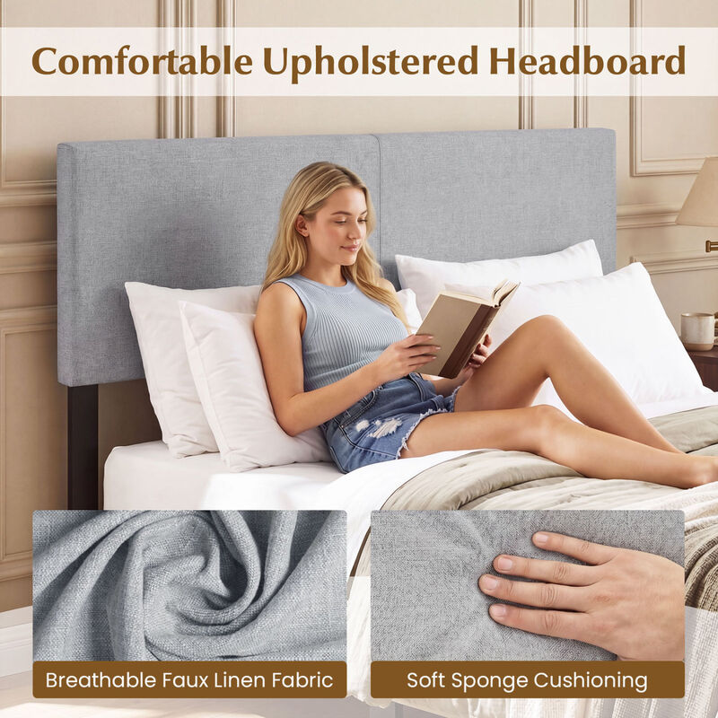 Queen Full Size Upholstered Headboard with Vertical Quilted Linen Fabric image number 4