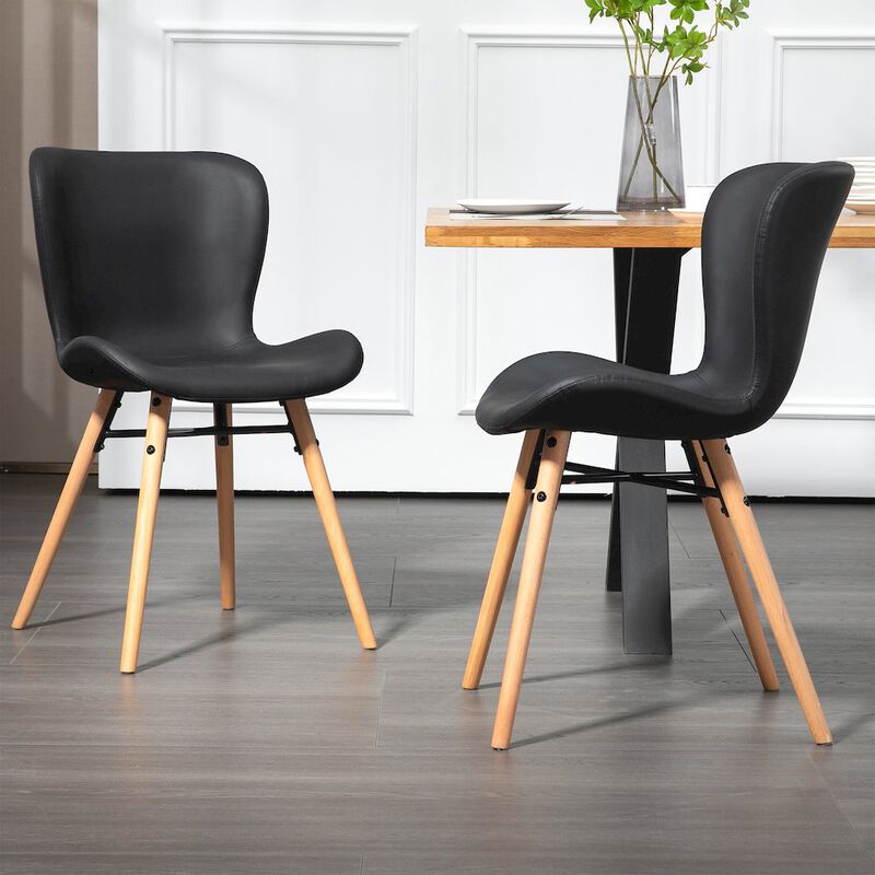 Glamour Home Set of 2 Banks Black Faux Leather Dining Chair with Wood Legs