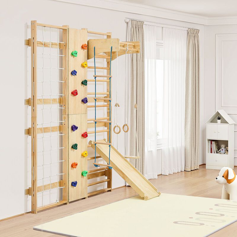 9 in 1 Swedish Ladder Wall Gym with Rock Climbing Wall and Swing image number 1