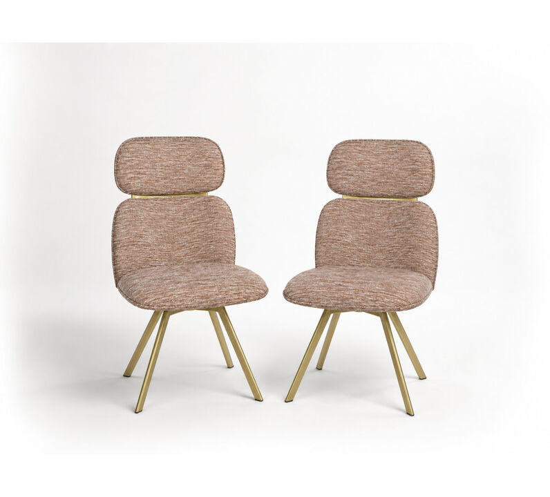 2-Piece Modern Upholstered Dining Chair Set with Gold Metal Legs, High Back Side Chairs (Set of 2)
