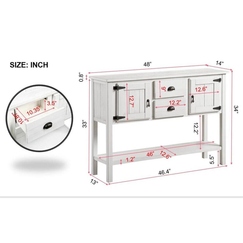 Hivvago Farmhouse Solid Wood Sofa Table with Storage Drawers