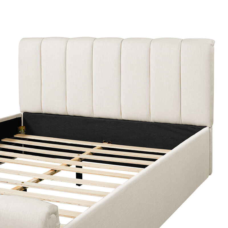 Christopher Knight Home Gideon Modern Linen Upholstered Bed Frame With Thick Headboard and Rubberwood Legs image number 6