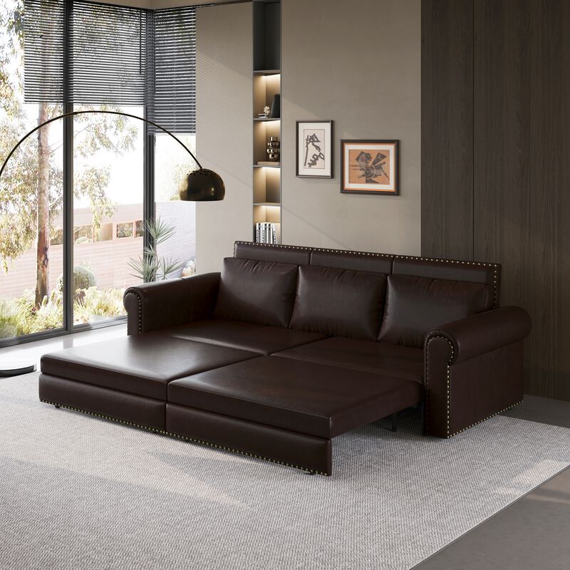 Merax 3-in-1 Faux Leather Convertible Sleeper Sofa