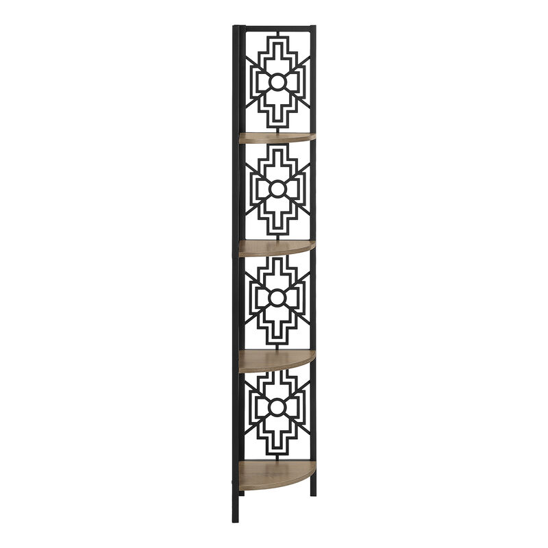 Monarch Specialties I 3621 Bookshelf, Bookcase, Etagere, Corner, 4 Tier, 62"H, Office, Bedroom, Metal, Laminate, Brown, Black, Transitional