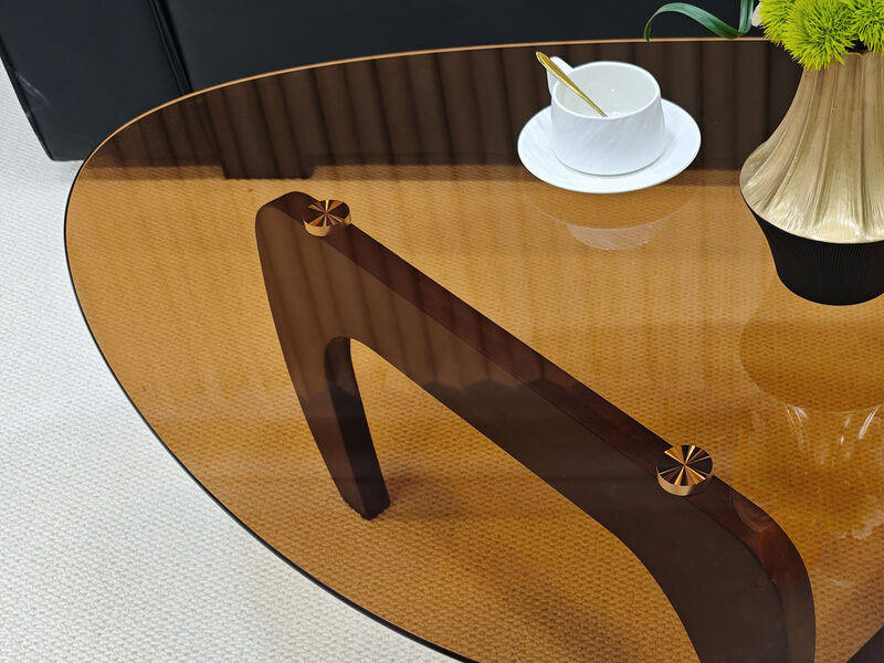 Triangular Coffee Table Living Room Accent Table Vintage Wood Base image number 3