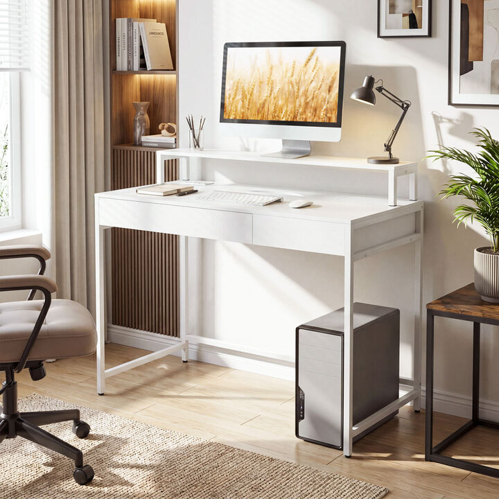 Space Saving Computer Desk with Adjustable Monitor Shelf and Multifunction Drawer Storage for Office