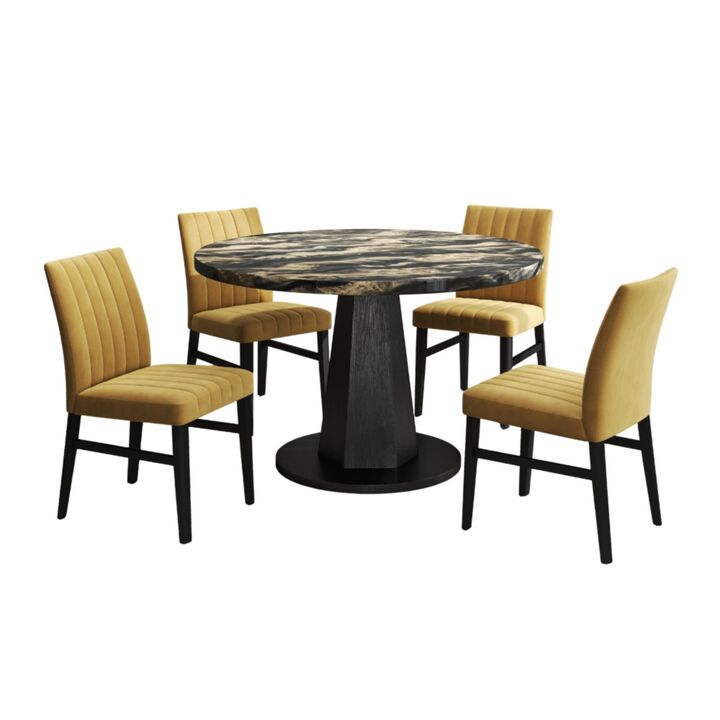 Namwog 5‑Piece Contemporary Faux Marble Round Dining Set