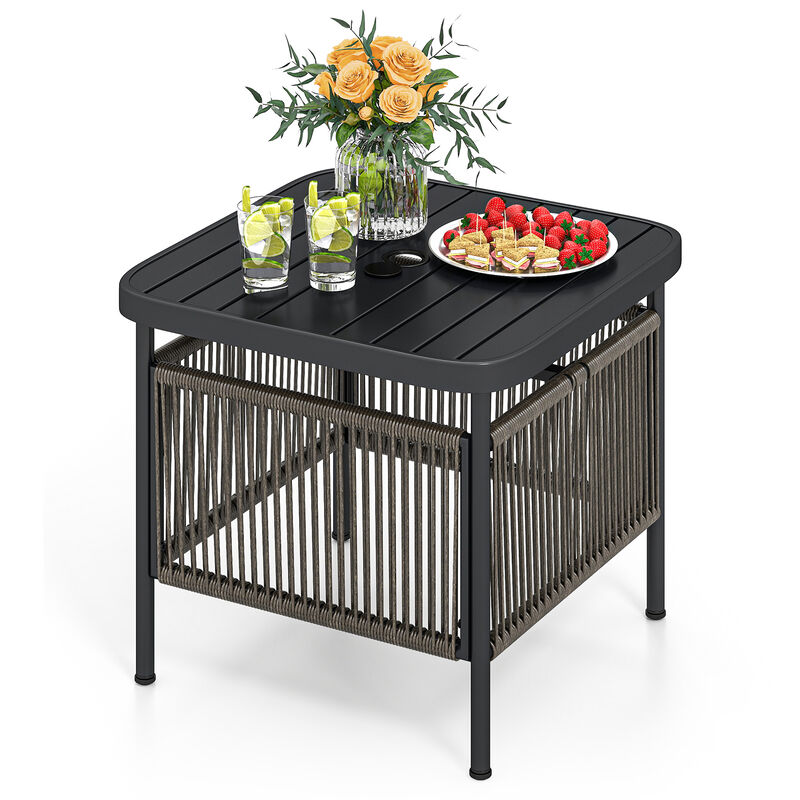 Outdoor Side Table with Built-in Umbrella Hole for Easy Shade-Black image number 3