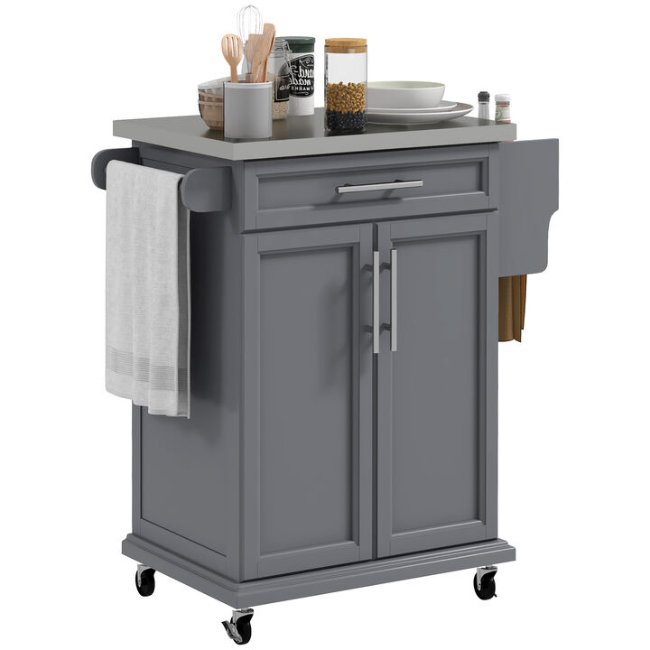 Wood Kitchen Island Cart Storage Box Cabinet  Drawer Trolley w/ Stainless Steel