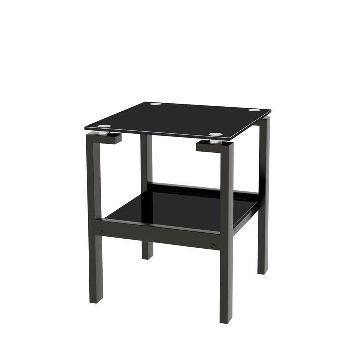 2-Piece Black Side Table, 2-Tier Space End Table, Modern Nightstand, Sofa table, Side Table with Storage Shelf