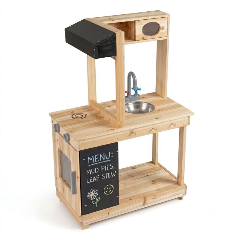 Wooden Mud Kitchen Kids Outdoor Playset with Stove Chalkboard image number 0
