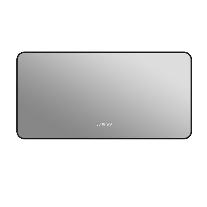 HomeRoots 24" Black Aluminum Lighted Framed Anti Fog Bathroom Vanity Mirror