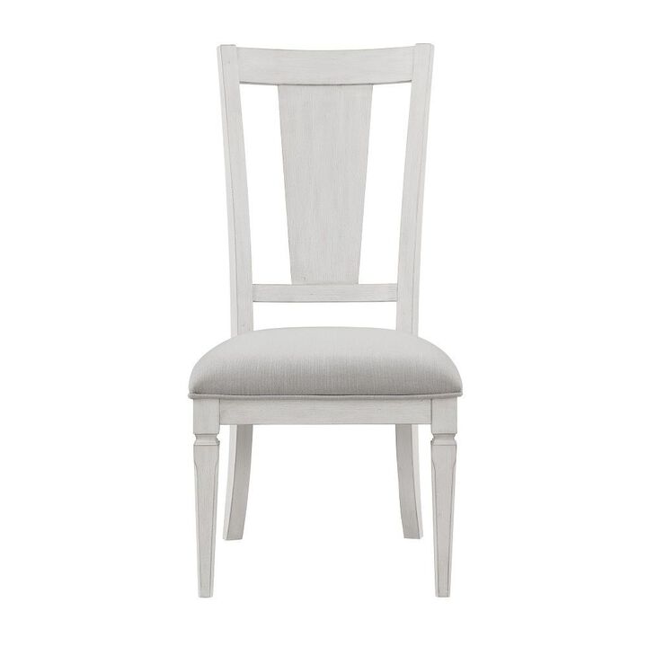 Kate 24 Inch Side Dining Chair Set of 2, Light Gray Linen, White Wood Frame - Benzara