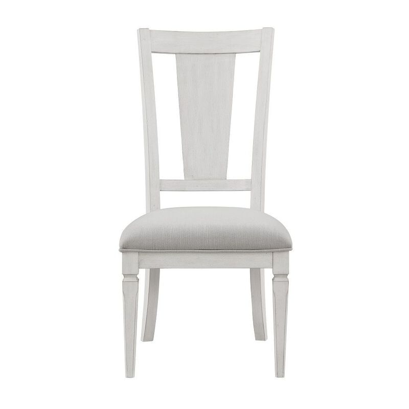Kate 24 Inch Side Dining Chair Set of 2, Light Gray Linen, White Wood Frame - Benzara