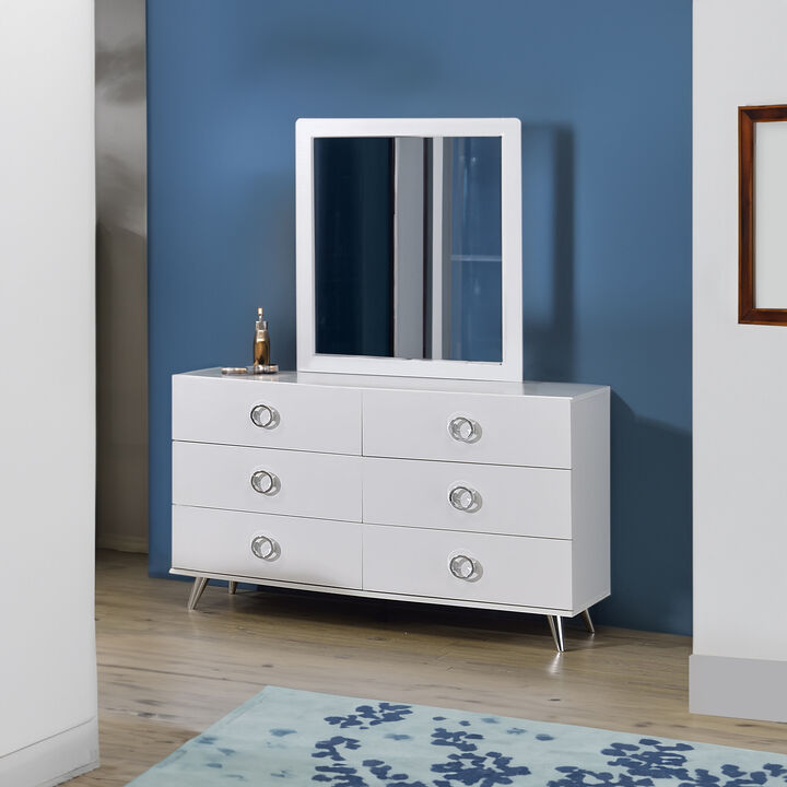 Dresser with 6 Drawers and Angled Metal Feet, White-Benzara