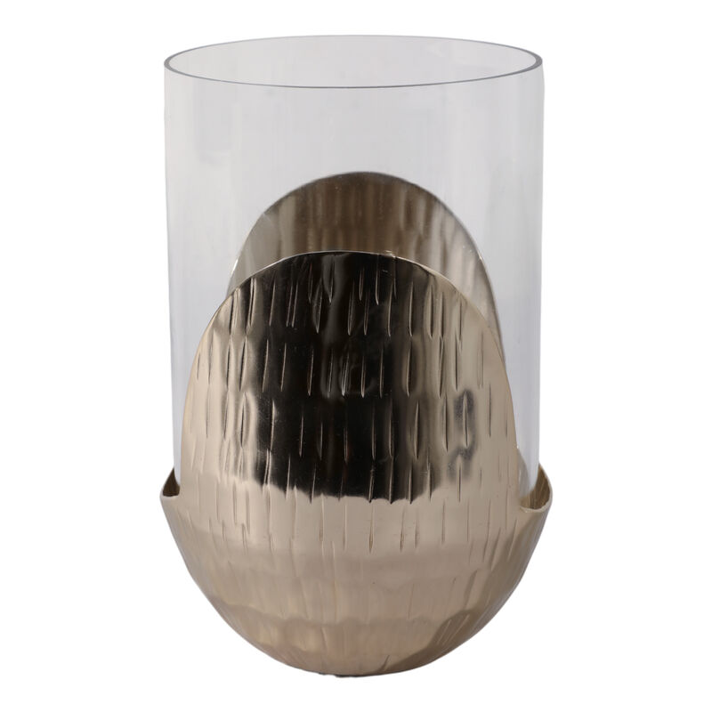 8x5" Metal Base Hurricane Pillar Holder, Gold/ Cle image number 2