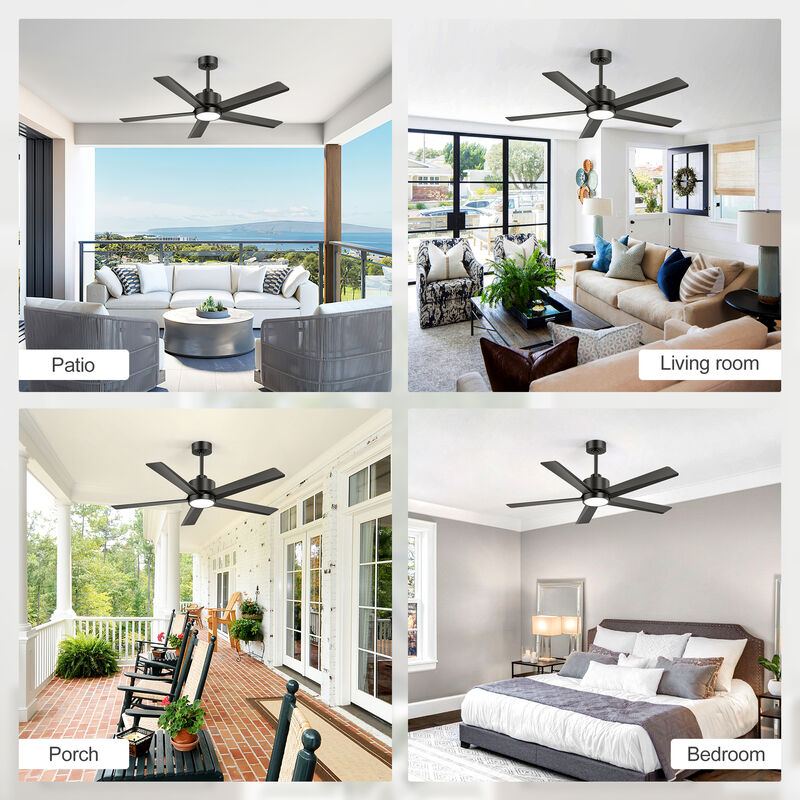 Breezary 52" LED Ceiling Fan with Light, 5 Blade, 6 Speed, Reversible, Quiet Downrod Mount, Remote Control image number 6