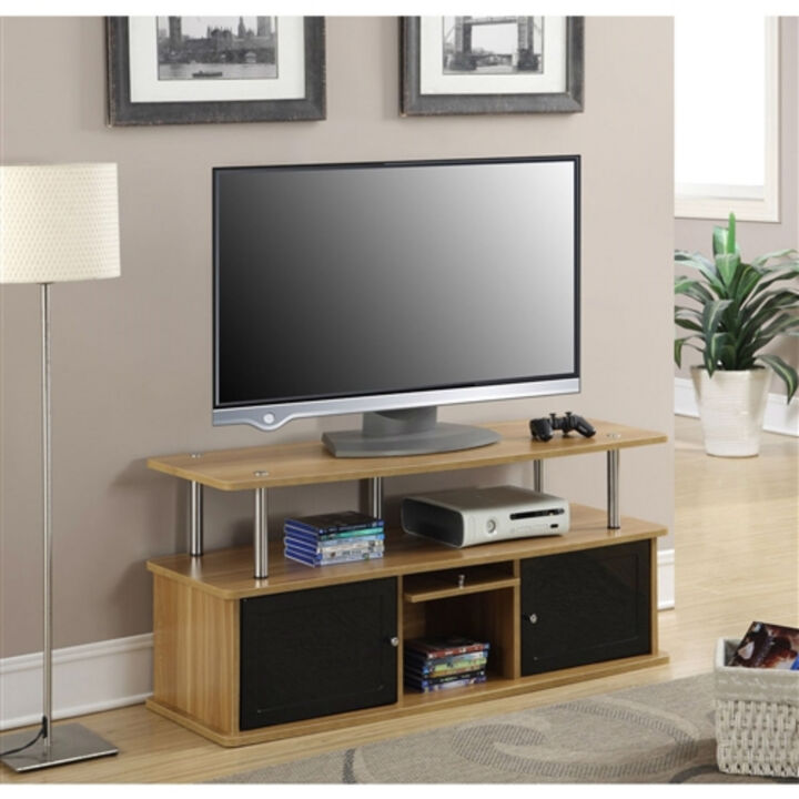 Modern TV Stand with Wood Finish for Living Room Entertainment Storage