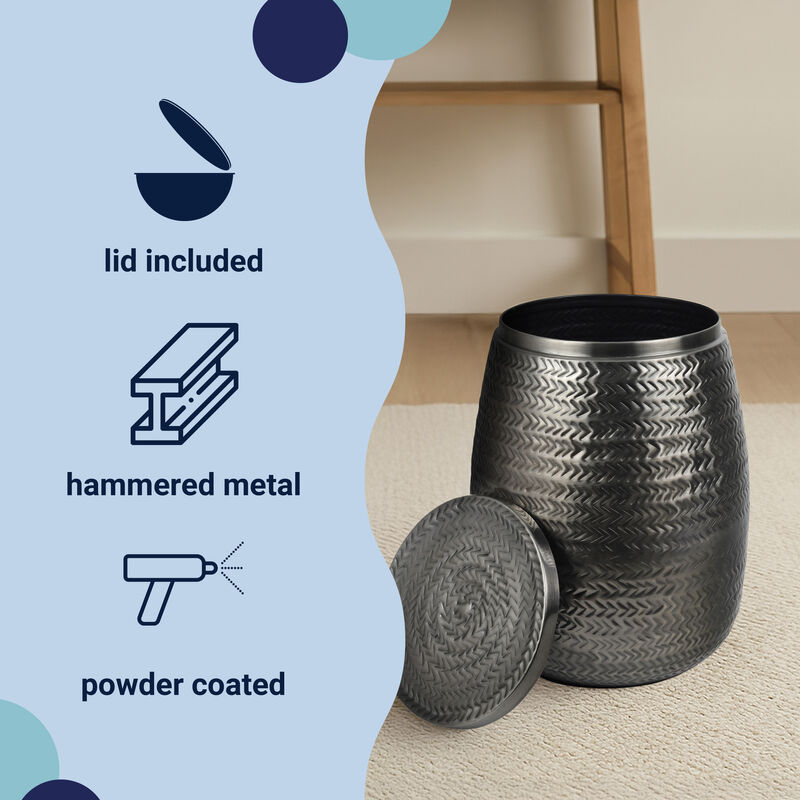 Jasper 15" Modern Rustic Arrow-Hammered Metal Drum Storage Side Table with Lid