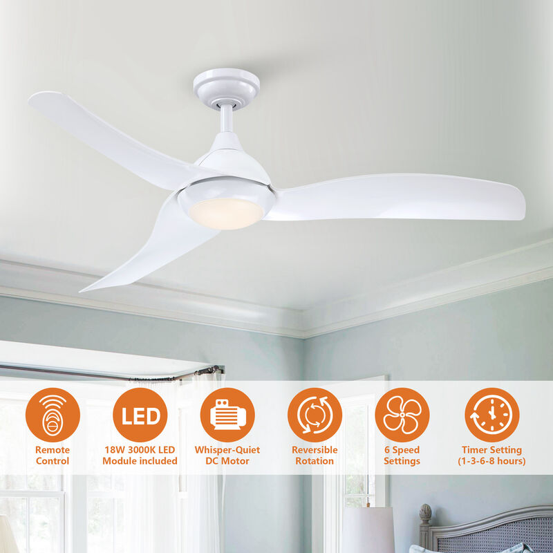 52 in. Modern Propeller Integrated LED White Ceiling Fan with Light and Remote
