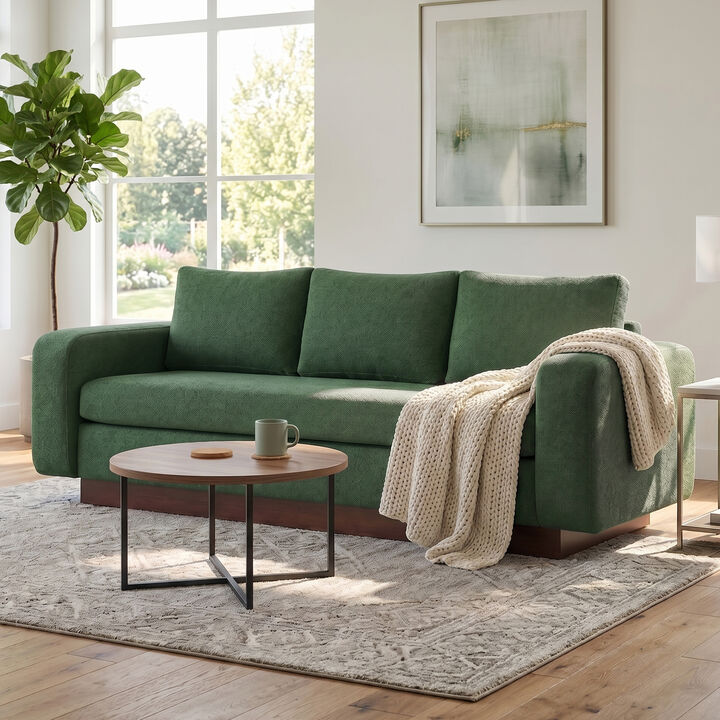 Merax Modern 3-Seater Chenille Sofa with Wide Functional Armrests & Solid Rubber Wood Base
