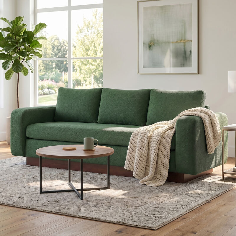 Merax Modern 3-Seater Chenille Sofa with Wide Functional Armrests & Solid Rubber Wood Base image number 1