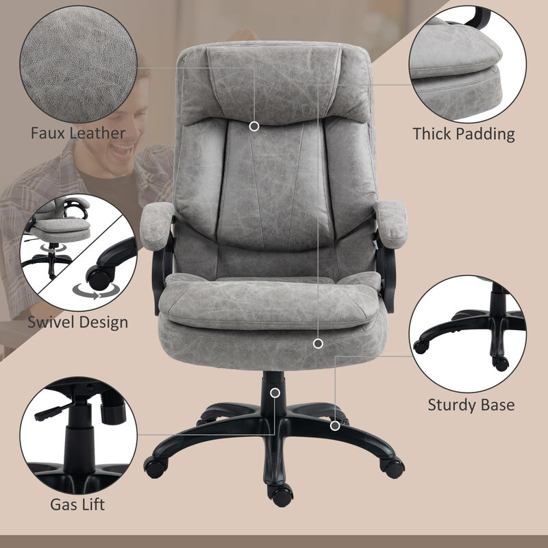HOMCOM Massage Office Chair with 6 Vibration Points, Microfibre Heated Computer Chair with Adjustable Height, Remote, Swivel Wheels, Gray