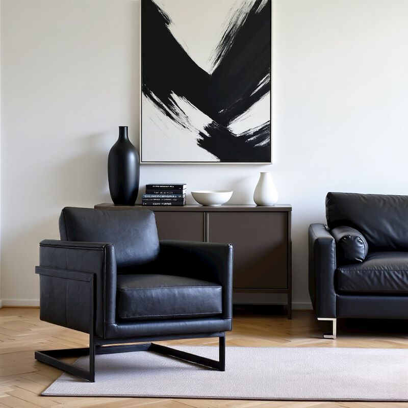 Starlight Canyon Home Modern Armchair with Black Leather Seat and Sturdy Metal Frame image number 4