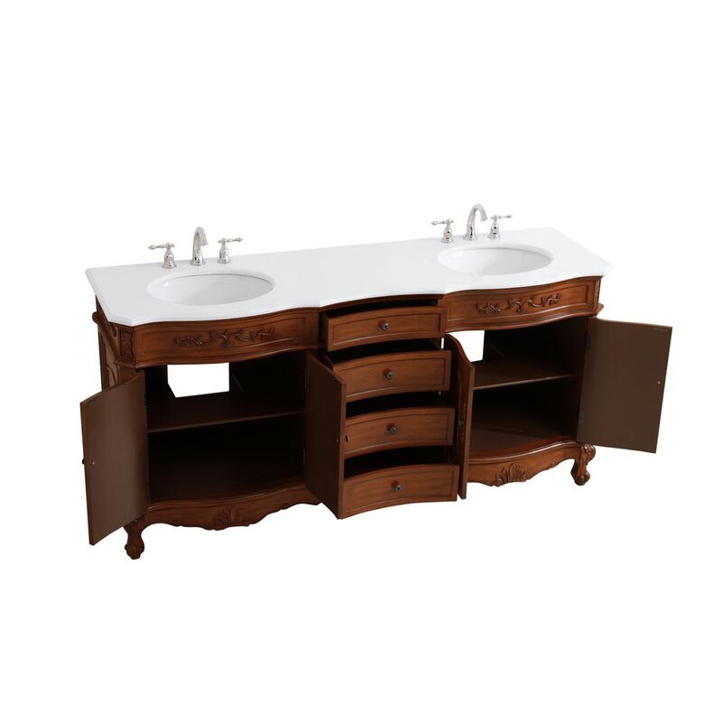 Elegant Kitchen and Bath 72 inch Double Bathroom vanity in Teak with ivory white engineered marble image number 6