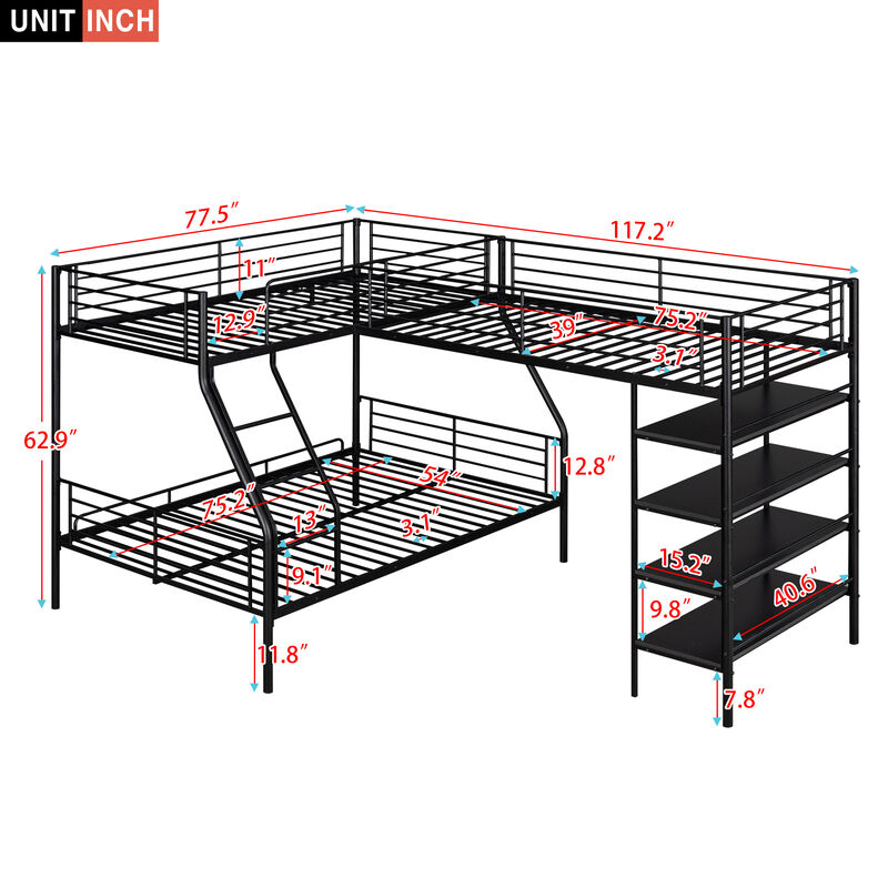 Merax L-Shaped Metal Twin over Full Bunk Bed