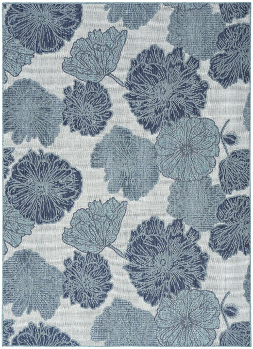 HomeRoots 6' X 9' Navy Blue And Ivory Floral Indoor Outdoor Area Rug