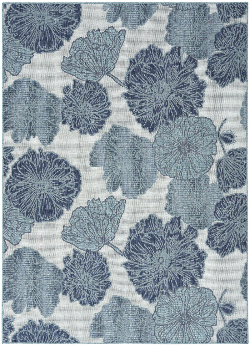 HomeRoots 6' X 9' Navy Blue And Ivory Floral Indoor Outdoor Area Rug image number 0