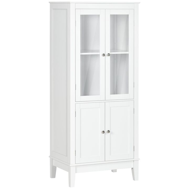 White Bathroom Tower: Floor Cabinet with Glass Door and Shelves