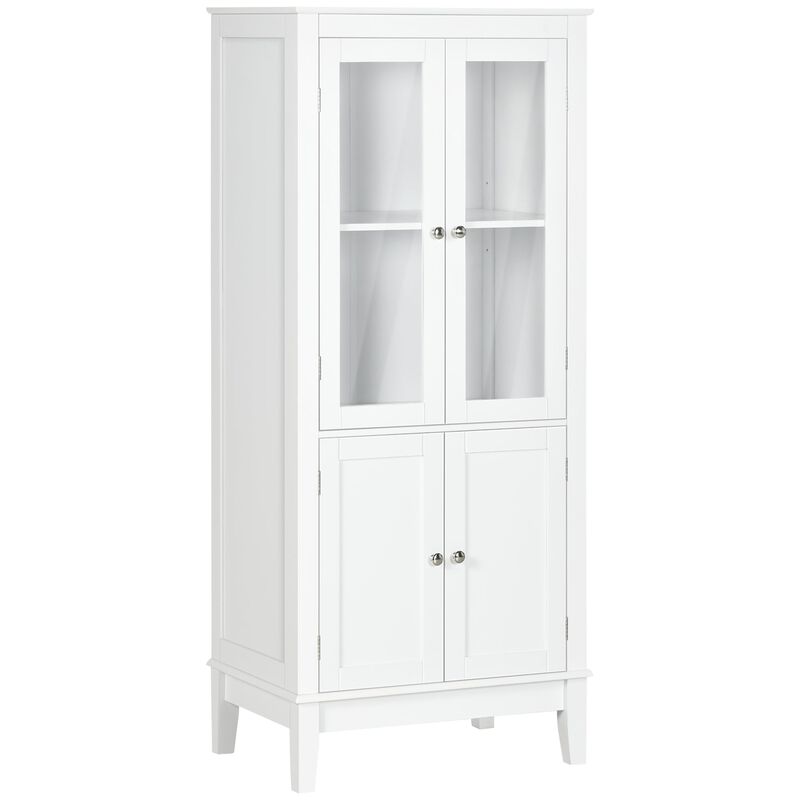 White Bathroom Tower: Floor Cabinet with Glass Door and Shelves image number 0