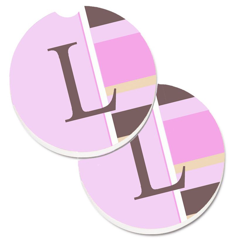 Caroline's Treasures Letter L Initial Monogram - Pink Stripes Set of 2 Cup Holder Car Coasters CJ1005-LCARC, 2.56, Multicolor
