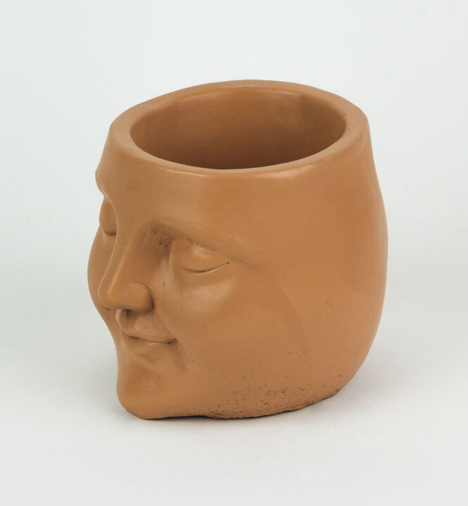 Adorable Sleepy Face Concrete Head Mini Planter 4.5 Inches High