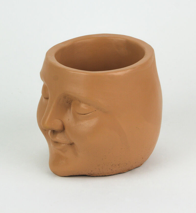 Adorable Sleepy Face Concrete Head Mini Planter 4.5 Inches High image number 1