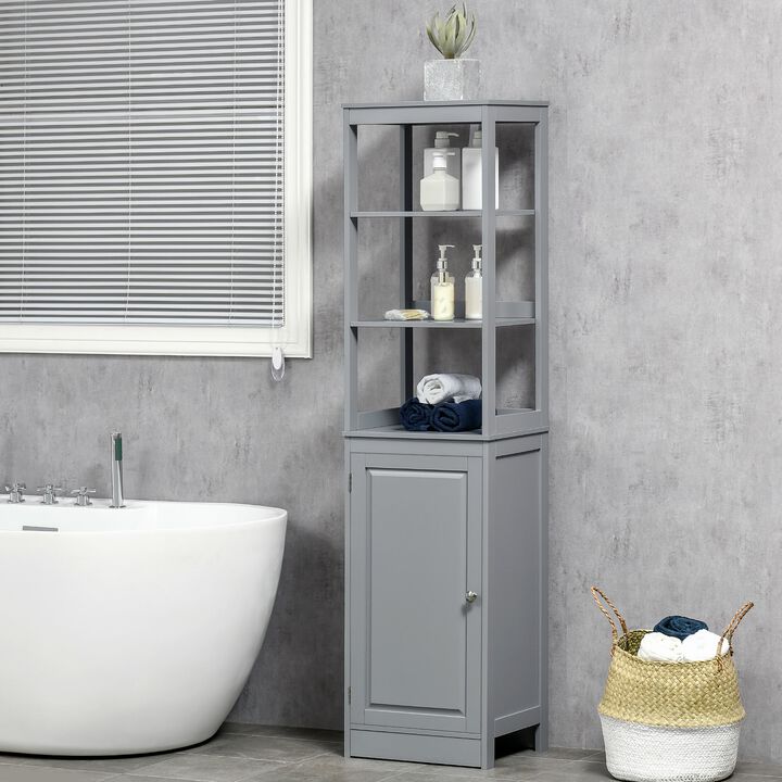 Bathroom Tall Linen Cabinet Freestanding Bathroom Storage Cabinet Organizer Tower With Open Shelves & Compact Design Grey