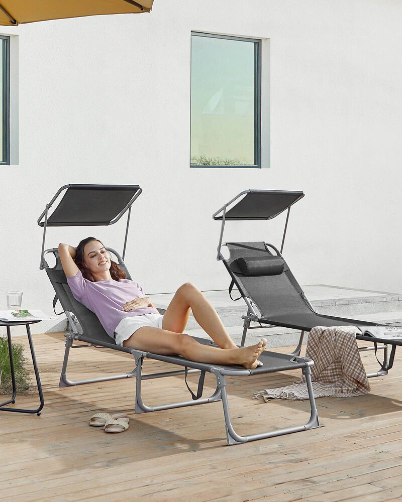 Sun Lounger with Headrest and Adjustable Backrest Canopy Shade image number 1