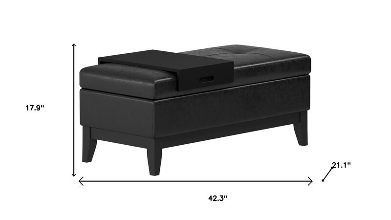 HomeRoots 42" Black and Dark Brown Tufted Faux Leather and Solid Wood Upholstered Storage Bench With Tray image number 6