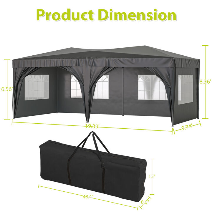 10'x20' EZ Pop Up Canopy Outdoor Portable Party Folding Tent with 6 Removable Sidewalls + Carry Bag + 6pcs Weight Bag Beige Black