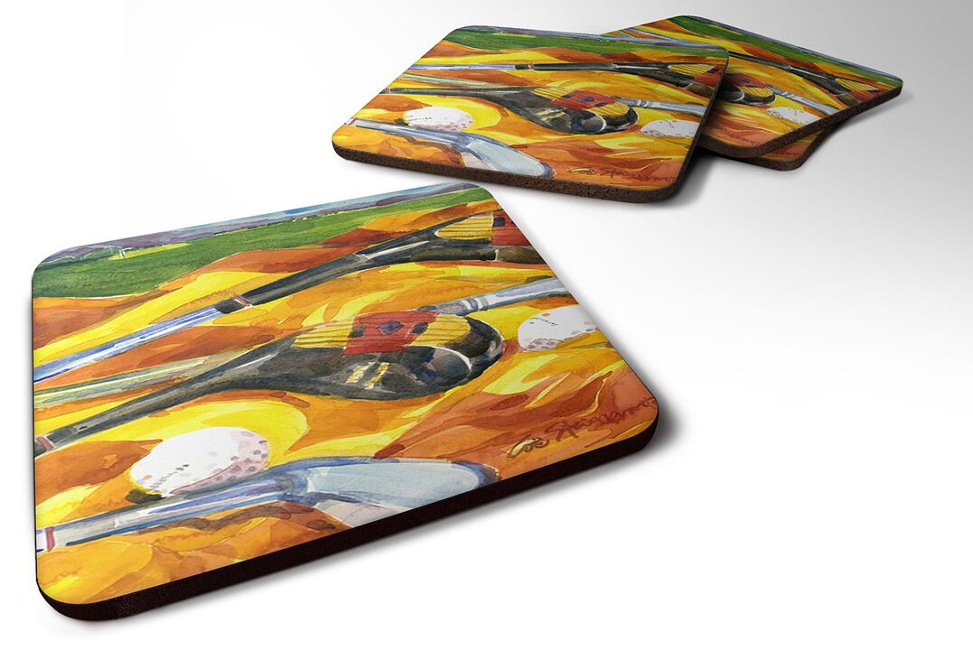 Caroline's Treasures 6063FC Golf Clubs Golfer Foam Coasters (Set of 4), 3.5 H x 3.5 W, Multicolor