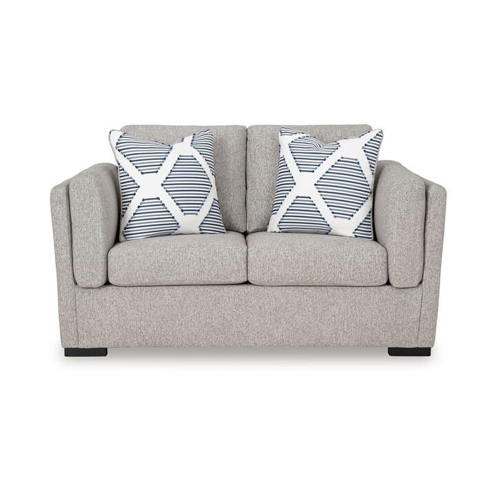 Marcy Loveseat with Arm Bolster Pillows, Pewter Gray Polyester 66 Inch - Benzara