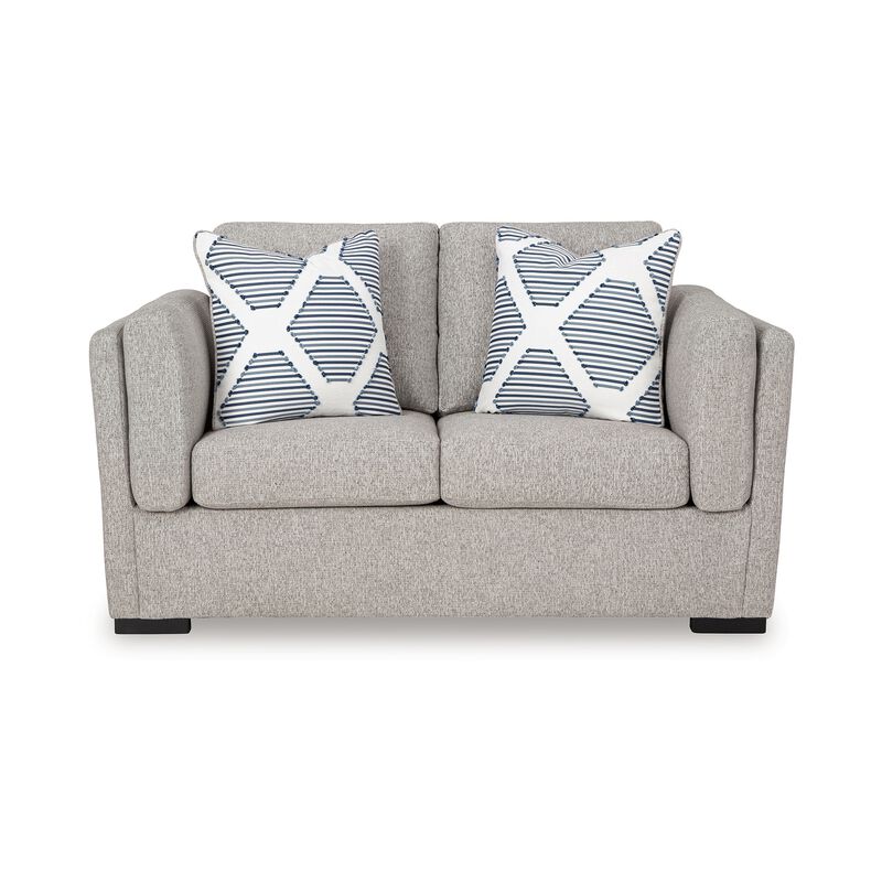 Marcy Loveseat with Arm Bolster Pillows, Pewter Gray Polyester 66 Inch - Benzara