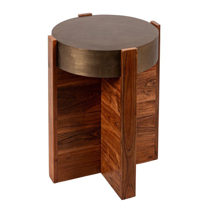 Acacia Wood Side Table with Metal Top image number 0