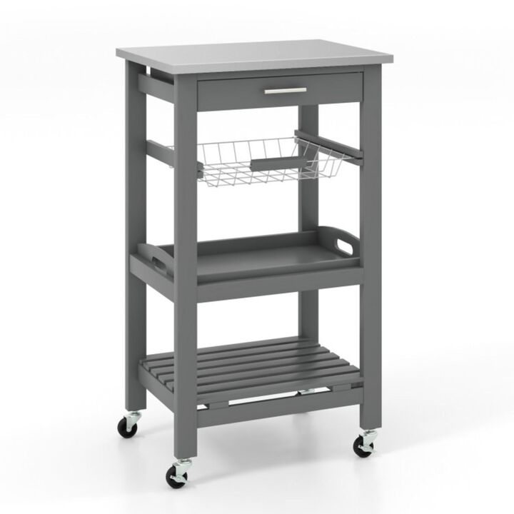 Hivvago Kitchen Island Cart with Stainless Steel Tabletop and Basket