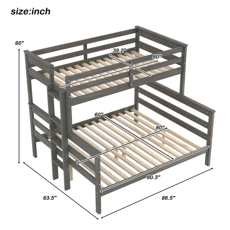 Merax Twin XL over Queen Solid Wood Bunk Bed with Ladder image number 5